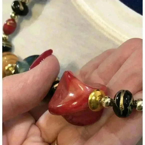 Vintage Unique Chunky‎ Beaded Necklace Multicolored Marbled Beads Grandmacore - Picture 8 of 15